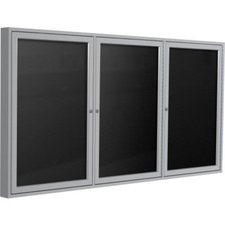 GHENT Ghent Enclosed Letter Board - Outdoor / Indoor - 3 Door - Black Flannel w/Silver Frame - 48" x 96" PA34896BX-BK